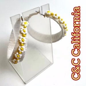 NWT C&C CALIFORNIA BEADED DAISY FLOWER HOOP EARRINGS